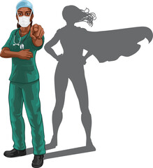 Super Hero Black Woman Doctor or Nurse Pointing