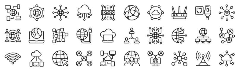 Tapeten Set of 30 outline icons related to network, internet. Linear icon collection. Editable stroke. Vector illustration © SkyLine