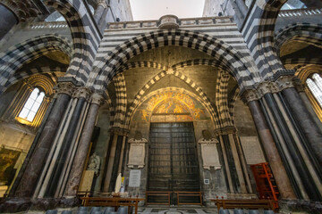 Fototapeta na wymiar GENOA, ITALY, MAY 23, 2023 - Inner of Cathedral of San Lorenzo in the historic center of Genoa, Italy