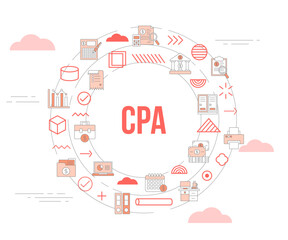 cpa certified public accountant concept with icon set template banner and circle round shape