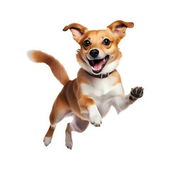 Happy dog jumping on transparent background. Generative ai design png concept.