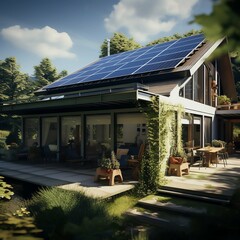 a modern new house, futuristic real estate, solar power station