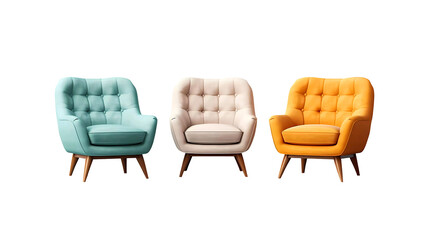 Set of classic vintage armchairs on transparent background. Generative ai design png concept.
