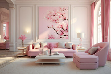 Pink interior design living room with pink sofa, sweet design