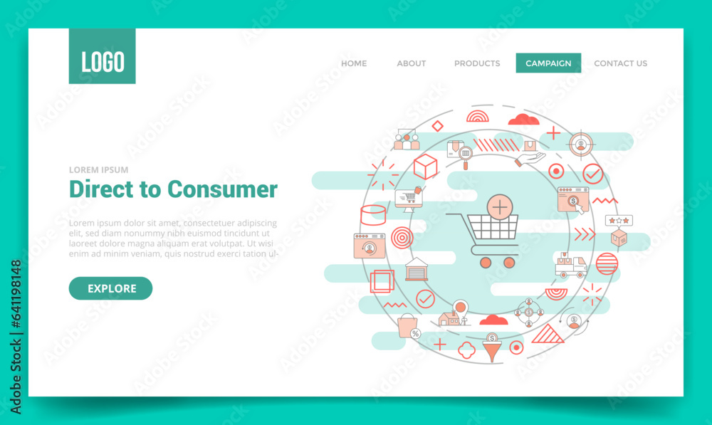 Wall mural d2c direct to consumer concept with circle icon for website template or landing page homepage