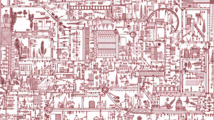 Obraz premium Abstract background with lots of detailed diagramatic drawing lines and naturalist patterns in Red color - AI Generated