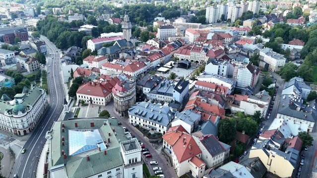 Aerial view of Bielsko Biala. The old town of Bielsko Biala. Old Town Market Square Silesian. Voivodeship. Poland.