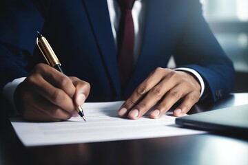 Businessman or office worker signing a contract or documents.generative ai
