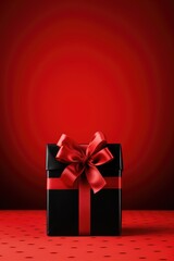 black gift box wrapped with red ribbon