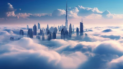  Downtown Dubai with skyscrapers submerged in thick fog during sunrise © EmmaStock