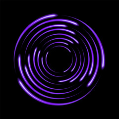 Abstract Bright Neon Loop with Transparency. Glowing spiral cover. Black elegant. Fire light circles trails of sparkling glitter.