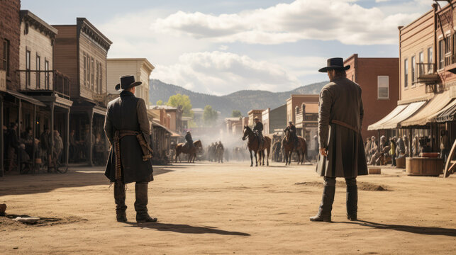 Two Cowboy standoff in Old Western Town