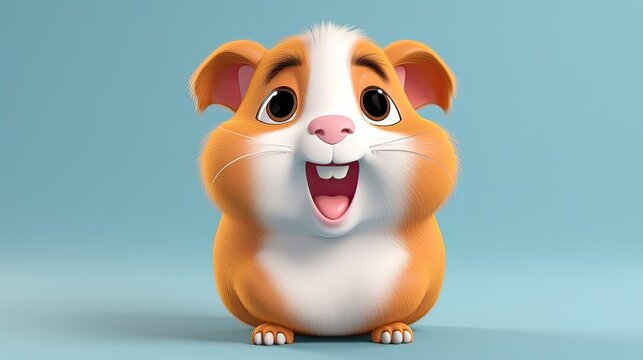 Cute 3D Cartoon Guinea Pig Character.