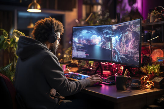 A learner takes an online coding course, acquiring new skills and knowledge through self-paced modules and video tutorials. Generative AI.