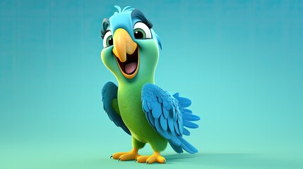 Cute 3D cartoon Parrot character.
