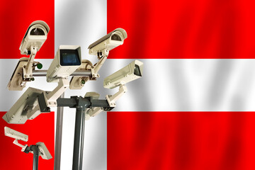 Danish CCTV camera on the flag of Denmark Surveillance, security, control and totalitarianism...
