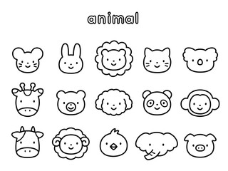 モノクロでかわいい手描き動物イラストセット © かほり