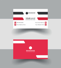 Corporate red white black color combination business card.Minimalistic stylish new template design.Easy editable vector file.Anyone can use multi perpose use.New generation new id card design.