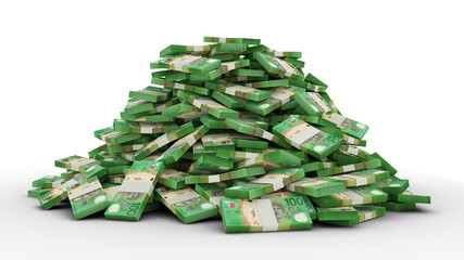 Big pile of stacks of Australian dollar notes a lot of money isolated over transparent background. 3d rendering of bundles of cash