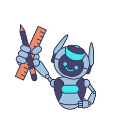 Robot mascot holding pencil and ruler illustration