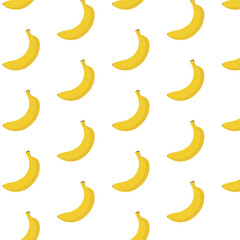 Seamless pattern with yellow bananas on a white background, vector illustration.
