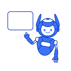 Robot holding blank poster banner or showing information