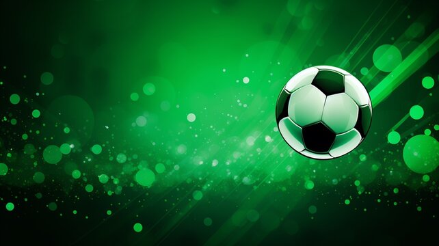 Soccer ball on green background with lights.
