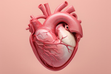Human heart model isolated on pink background.generative ai

