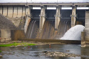 Exploring the J. Percy Priest dam during a rainstorm