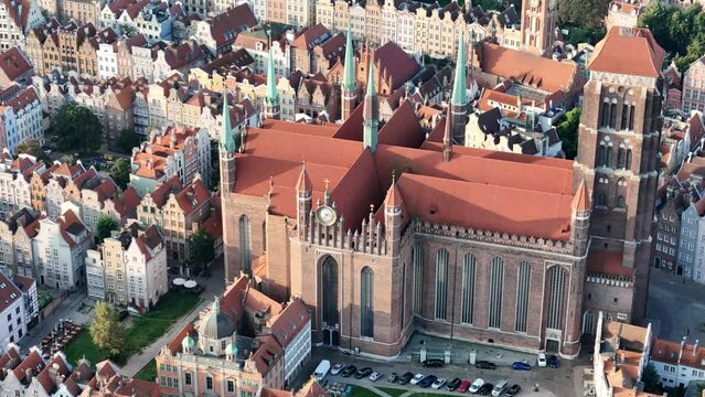 Gdansk Aerial View. Historical Old City of Gdansk and Motlawa River, Gdansk, Pomerania, Poland, Europe.