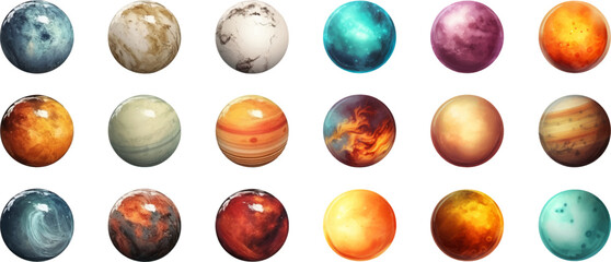 planets set in the style of photo-realistic compositions, rtx on, realistic watercolor paintings, lightbox, saturno butto, transcendent