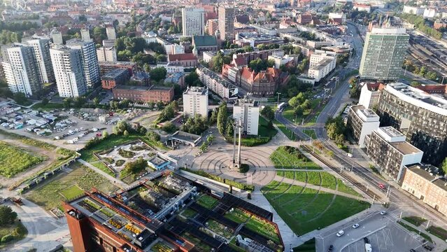 Gdansk Aerial View. Historical Old City of Gdansk and Motlawa River, Gdansk, Pomerania, Poland, Europe.
