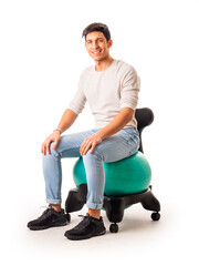 Photo of a man relaxing on an inflatable chair