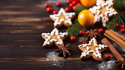 Fototapeta premium Christmas cookies over wooden background