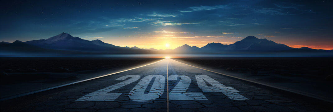 2024 year number on a long road that leads into the horizon