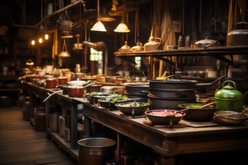 Cooking Class Set In A Rustic Kitchen, Generative AI