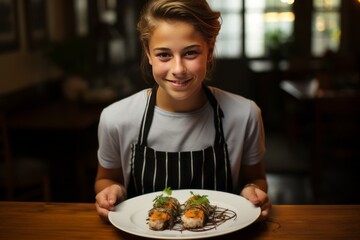 Student Proudly Presenting A Beautiful Dish, Generative AI 