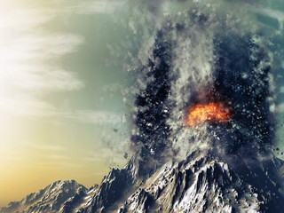 3D exploding volcano