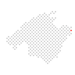 Cala Rajada auf Mallorca: Karte aus grauen Punkten mit roter Markierung