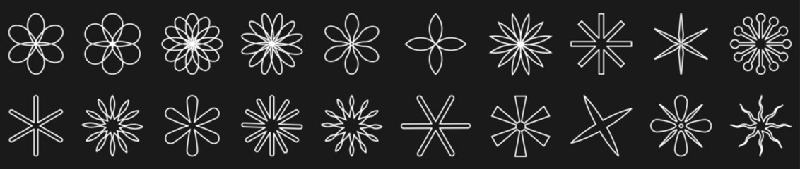 Set of retro futuristic abstract flowers icons. Vector illustration