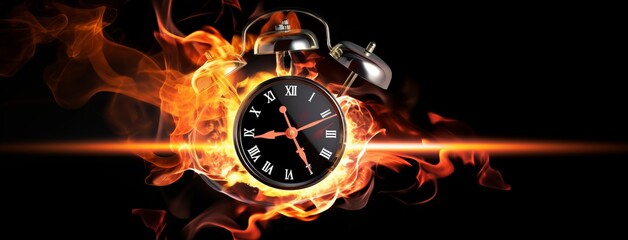 Fiery Clock Image: Burning Time's End. Copy Space.