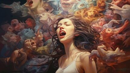 expressive woman's multiple emotional reactions montage - obrazy, fototapety, plakaty