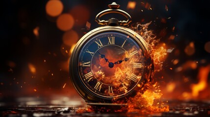 Burning Time: Retro Clock on Fire.
