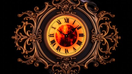 Obraz premium Flaming Retro Clock: Time's Unyielding March.
