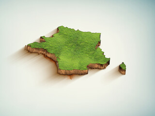 High-quality France with Regions 3D soil map, France with Regions 3D soil map render.