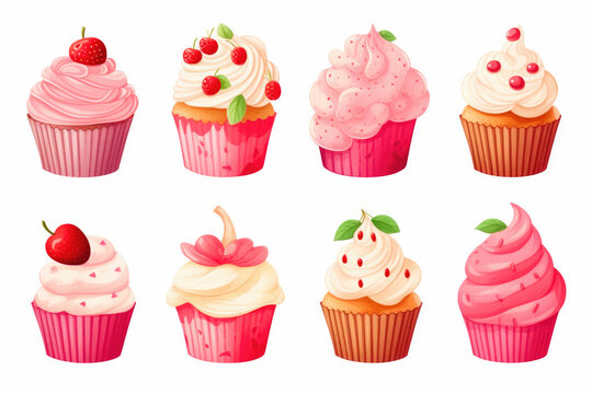 Whimsical Watercolor Cupcake Collection - Pink Delights