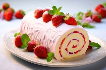 Sweet Strawberry Dessert with Cream Swirls