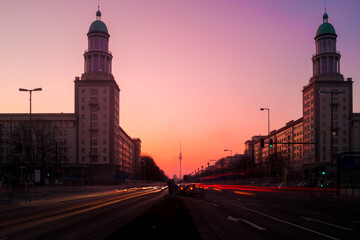 Berlin, Frankfurter Tor and tv tower at sunset © Benyamin