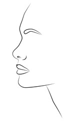 Portrait along the lines. The silhouette of a woman's face is drawn in one line.