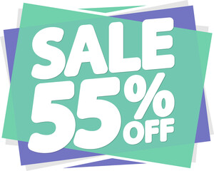 Sale 55% off, discount tag on transparent background. Promotion sign for shop or online store, PNG illustration